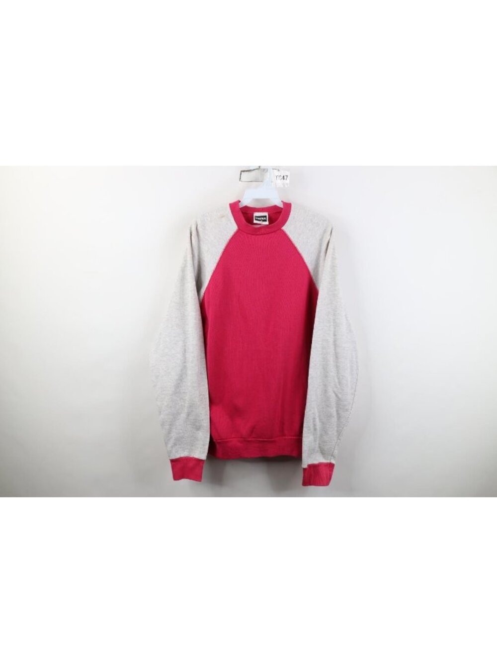Vtg 90s Streetwear Womens Large Blank Raglan Crewneck Sweatshirt Pink Gray USA